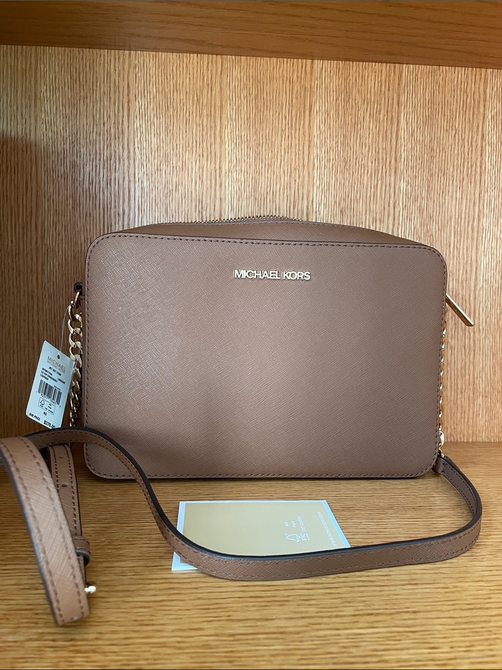 Michael Kors Men's Crossbody Messenger Bag in Taupe Brown with Gold Hardware